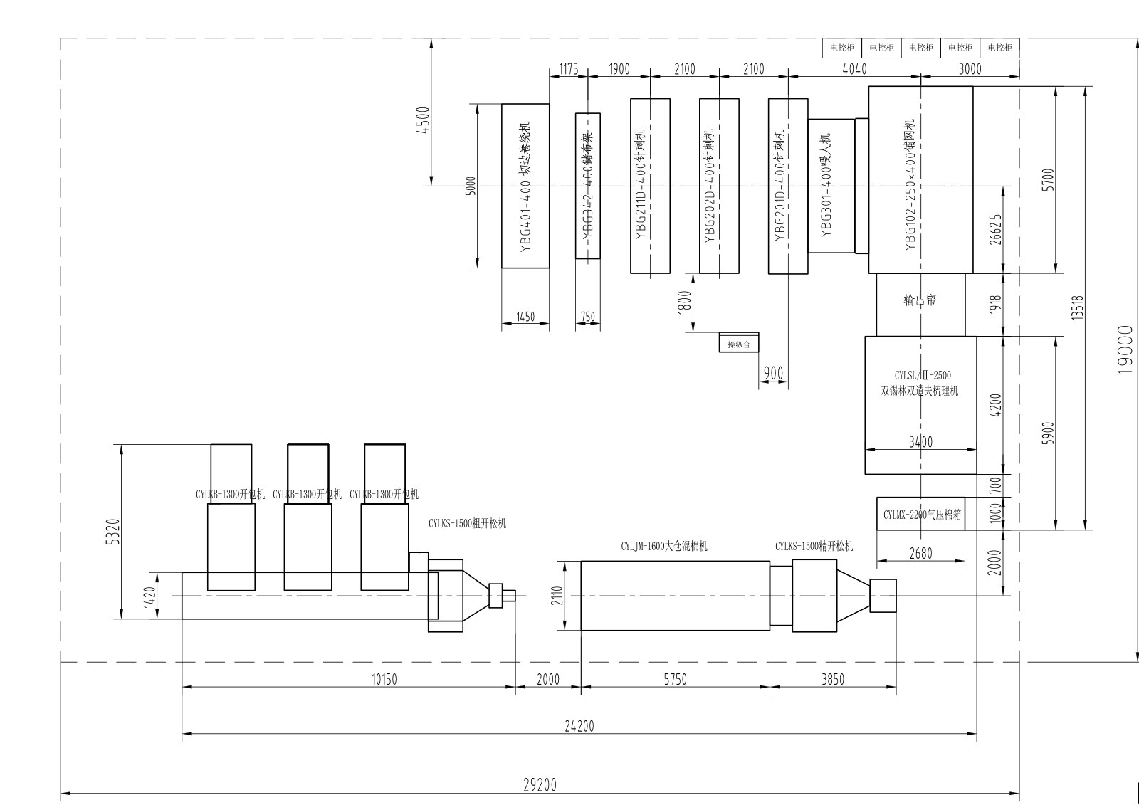 Huakai LYBG103-400 PU leather substrate & automotive carpet base line — plant layout drawing